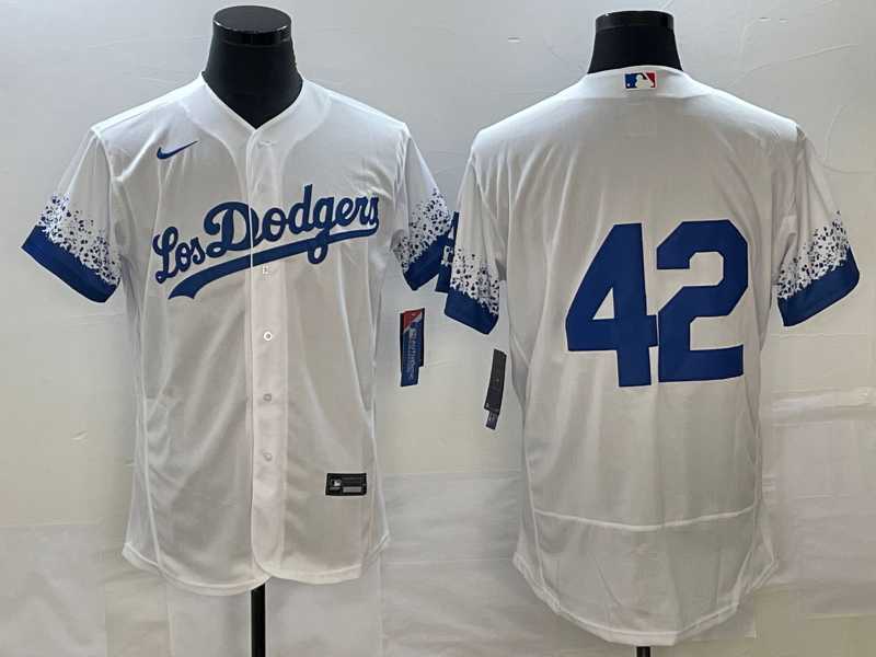 Mens Los Angeles Dodgers #42 Jackie Robinson White City Connect Flex Base Stitched Baseball Jersey